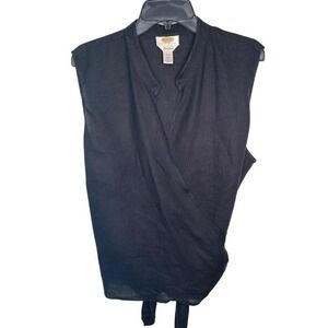 Talbots 100% Irish Linen Black Sleeveless Wrap Top Blouse Size 24W Petite